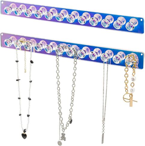 AFUOWER Necklace Holder 2 Pack Acrylic Necklace Organizer, Wall Mounted Jewelry Organizer with 12 Jewelry Hooks Necklace Hanger for Chains, Bracelets in Kuwait