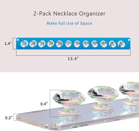 AFUOWER Necklace Holder 2 Pack Acrylic Necklace Organizer, Wall Mounted Jewelry Organizer with 12 Jewelry Hooks Necklace Hanger for Chains, Bracelets in Kuwait