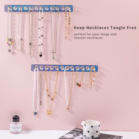 AFUOWER Necklace Holder 2 Pack Acrylic Necklace Organizer, Wall Mounted Jewelry Organizer with 12 Jewelry Hooks Necklace Hanger for Chains, Bracelets in Kuwait