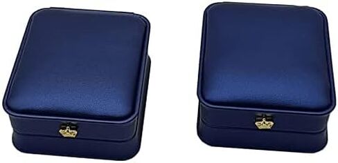 Luxury PU Leather Jewelry Earring Pedant Box Jewelry Gift Organizer Case Velvet Interior Chain Storage Display for Wedding Engagement （NavyBlue） (2sets Pendant Box) in Saudi Arabia