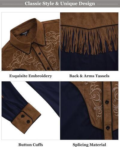 قمصان TURETRENDY للرجال من رعاة البقر الغربيين، قمصان كاجوال مطرزة بأكمام طويلة وأزرار للأسفل، قمصان هيبي in Kuwait