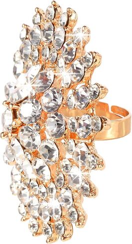 Jojomina Rhinestone Cocktail Statement Ring for Women Adjustable Crystal Ring for Party Prom Free Size in Kuwait