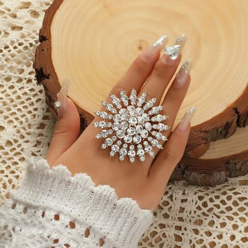 Jojomina Rhinestone Cocktail Statement Ring for Women Adjustable Crystal Ring for Party Prom Free Size in Kuwait