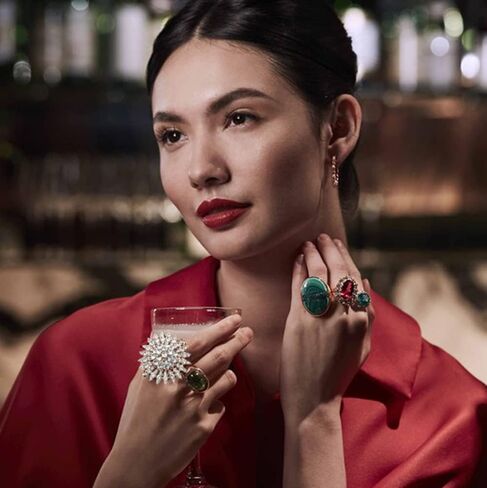 Jojomina Rhinestone Cocktail Statement Ring for Women Adjustable Crystal Ring for Party Prom Free Size in Kuwait