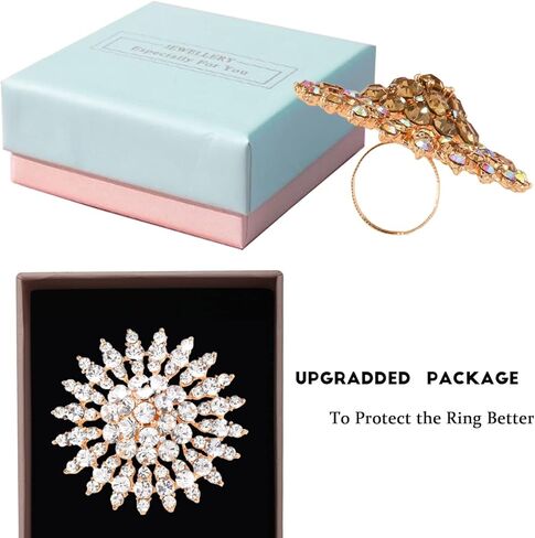 Jojomina Rhinestone Cocktail Statement Ring for Women Adjustable Crystal Ring for Party Prom Free Size in Kuwait