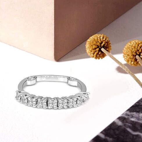 ألماس صديق 1/2 قيراط | ذهب أبيض عيار 14 قيراط أو فضة إسترلينية عيار 925 | خاتم من الماس نصف الأبدي معتمد من IGI | قطع الماس المستديرة الرائعة in Kuwait