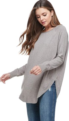 Womens Casual Loose Pullover Boyfriend Sweater with Crewneck Round Hem in Saudi Arabia