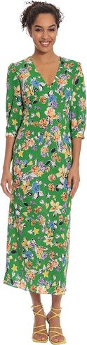 Donna Morgan Women's Floral Printed V-Neck Elbow Sleeve Midi Dress in Saudi Arabia