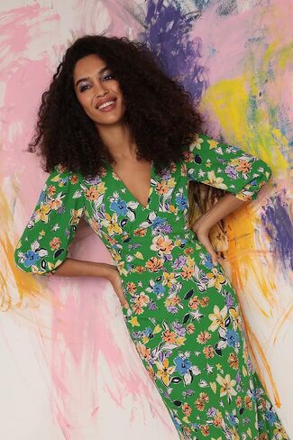 Donna Morgan Women's Floral Printed V-Neck Elbow Sleeve Midi Dress in Saudi Arabia