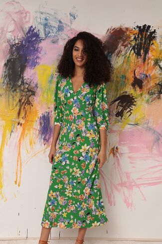 Donna Morgan Women's Floral Printed V-Neck Elbow Sleeve Midi Dress in Saudi Arabia