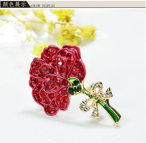 Enamel Red Carnation Flower Brooch Flower Brooches Badge Pin Carnation Rhinestone Brooch Pin Breastpin Jewelry Accessories Gift for Mother's Day Jewelry Pins For Mom Girlfriend Wife, Metal, no in Kuwait