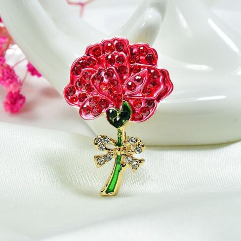 Enamel Red Carnation Flower Brooch Flower Brooches Badge Pin Carnation Rhinestone Brooch Pin Breastpin Jewelry Accessories Gift for Mother's Day Jewelry Pins For Mom Girlfriend Wife, Metal, no in Kuwait