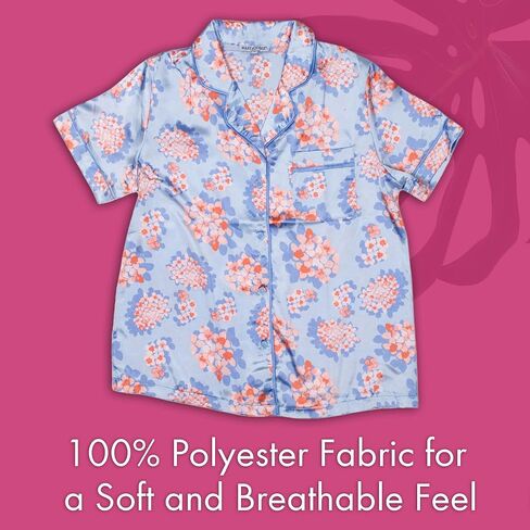 Charlotte Garden Pathways Floral Blue Button Up Satin Women's Pajama Set, X-Large in Saudi Arabia