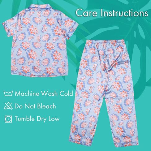 Charlotte Garden Pathways Floral Blue Button Up Satin Women's Pajama Set, X-Large in Saudi Arabia