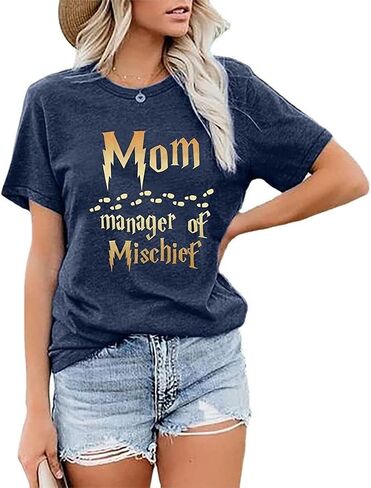Women Mama Bear Graphic T-Shirts Summer Crew Neck Letter Print Short Sleeve Comfy Blouses Tees in Saudi Arabia