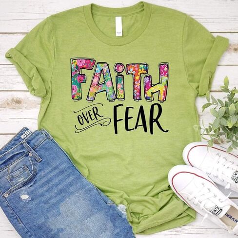 الحب في الإيمان | الإيمان على الخوف كم قصير | قمصان مسيحية مطبوعة برسوم جرافيك | الملابس المبنية على الإيمان | هدايا عيد الفصح in Kuwait