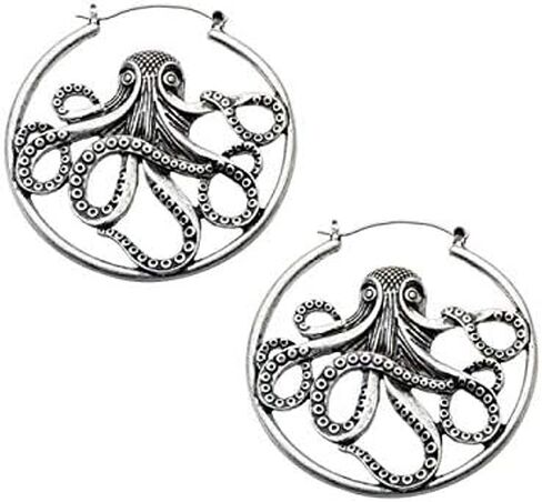 Antique Octopus Plug Hoop Earrings, Sold as a Pair in Saudi Arabia