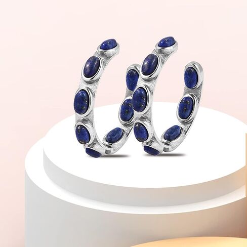 اقراط حلقية للنساء من انسايد اوت جي- هوبس 8 احجار لازورد ازرق من الستانلس ستيل لا تسبب الحساسية، مجوهرات هدية 24 ملم, غير متوفر, اللازورد in Kuwait