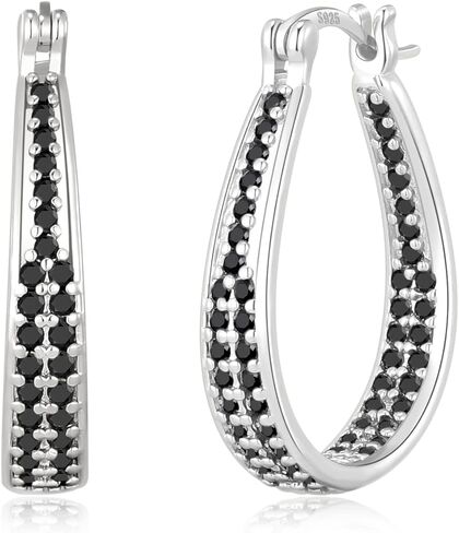 أقراط ريتاتش من الفضة الإسترليني عيار 925 للنساء 14 قيراط مطلية بالذهب الأبيض 5A مكعب زركونيا بيضاوية أقراط فضية مكتنزة لهدايا المجوهرات in Kuwait