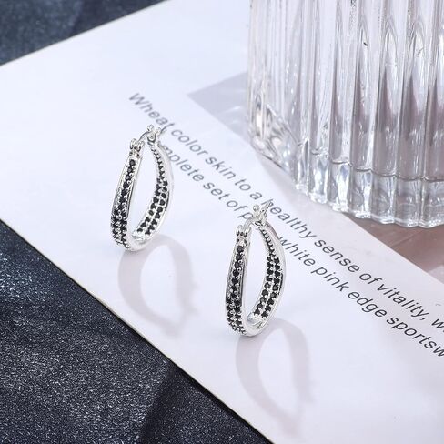 أقراط ريتاتش من الفضة الإسترليني عيار 925 للنساء 14 قيراط مطلية بالذهب الأبيض 5A مكعب زركونيا بيضاوية أقراط فضية مكتنزة لهدايا المجوهرات in Kuwait