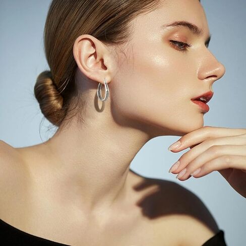 أقراط ريتاتش من الفضة الإسترليني عيار 925 للنساء 14 قيراط مطلية بالذهب الأبيض 5A مكعب زركونيا بيضاوية أقراط فضية مكتنزة لهدايا المجوهرات in Kuwait