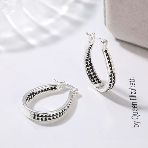 أقراط ريتاتش من الفضة الإسترليني عيار 925 للنساء 14 قيراط مطلية بالذهب الأبيض 5A مكعب زركونيا بيضاوية أقراط فضية مكتنزة لهدايا المجوهرات in Kuwait