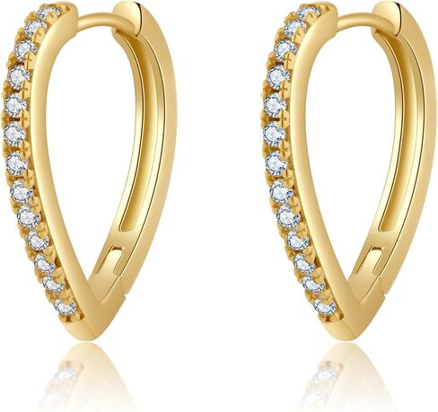 ToHeart 14k Gold Hoop Earrings fot Womens Heart Hoop Earrings gold huggie hoop earrings, Silver, No Gemstone in Kuwait