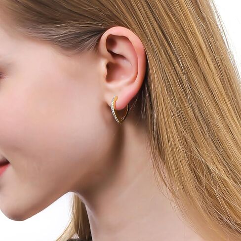 ToHeart 14k Gold Hoop Earrings fot Womens Heart Hoop Earrings gold huggie hoop earrings, Silver, No Gemstone in Kuwait