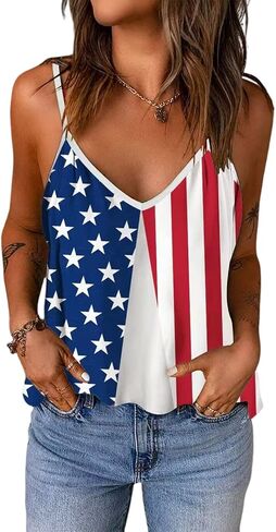 VKEGNIO American Flag Tank Tops for Women USA Graphic Tank Tops 4th of July Button Neck Vest Patriotic Shirt in Kuwait