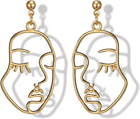 VANVENE هندسي الوجه البشري أقراط الجمجمة رئيس أقراط للنساء الذهب لهجة خمر الملحقات الصفراء in Kuwait