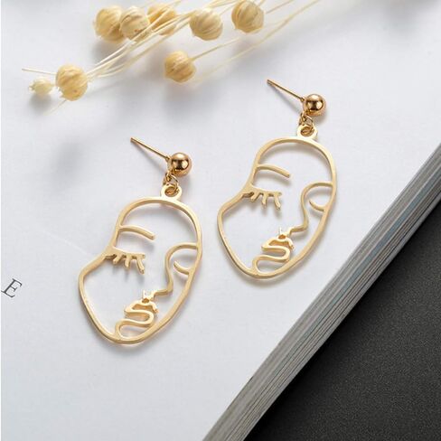 VANVENE هندسي الوجه البشري أقراط الجمجمة رئيس أقراط للنساء الذهب لهجة خمر الملحقات الصفراء in Kuwait