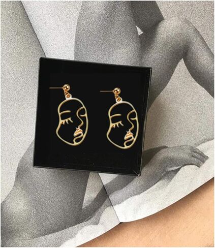 VANVENE هندسي الوجه البشري أقراط الجمجمة رئيس أقراط للنساء الذهب لهجة خمر الملحقات الصفراء in Kuwait