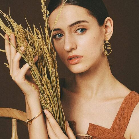 VANVENE هندسي الوجه البشري أقراط الجمجمة رئيس أقراط للنساء الذهب لهجة خمر الملحقات الصفراء in Kuwait