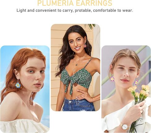 PHOGARY 6 Pairs Dangle Flower Earrings, Plumeria Earring Sets for Women Bohemian Tropical Style Floral Earrings Luau Hawaiian Vacation Beach Wedding Earrings in Saudi Arabia