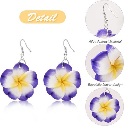 PHOGARY 6 Pairs Dangle Flower Earrings, Plumeria Earring Sets for Women Bohemian Tropical Style Floral Earrings Luau Hawaiian Vacation Beach Wedding Earrings in Saudi Arabia