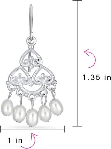 Bali Style White Freshwater Cultured Pearl Boho Filigree Dangle Chandelier Earrings For Women Teen .925 Sterling Silver in Saudi Arabia