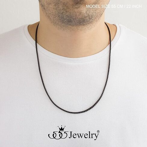 555Jewelry قلادة على شكل صندوق من الفولاذ المقاوم للصدأ مقاس 2.5 مم للرجال والنساء، 16-28 بوصة in Kuwait