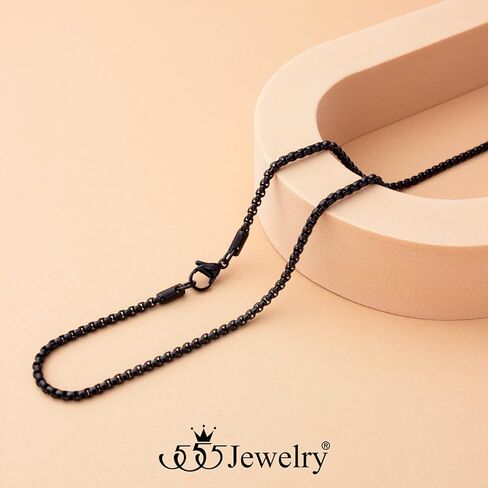 555Jewelry قلادة على شكل صندوق من الفولاذ المقاوم للصدأ مقاس 2.5 مم للرجال والنساء، 16-28 بوصة in Kuwait