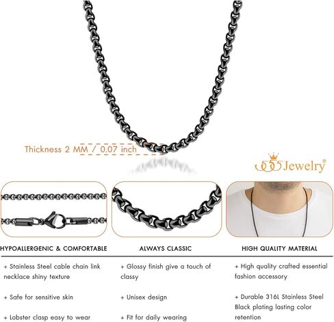 555Jewelry قلادة على شكل صندوق من الفولاذ المقاوم للصدأ مقاس 2.5 مم للرجال والنساء، 16-28 بوصة in Kuwait