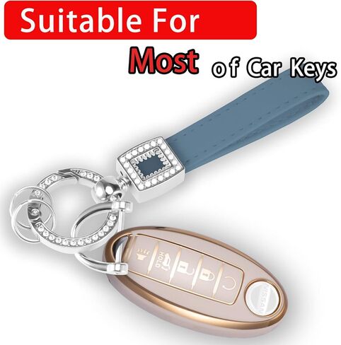 WORCAS Car Keychain With Bling Rhinestones,Microfiber Leather Wristlet Keychain,Universal Key Fob Keychain for all Car in Kuwait
