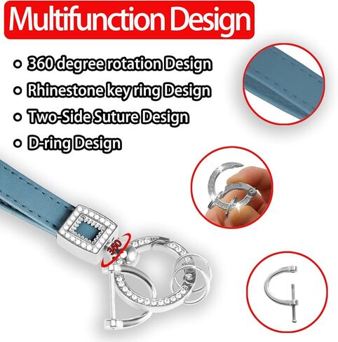 WORCAS Car Keychain With Bling Rhinestones,Microfiber Leather Wristlet Keychain,Universal Key Fob Keychain for all Car in Kuwait