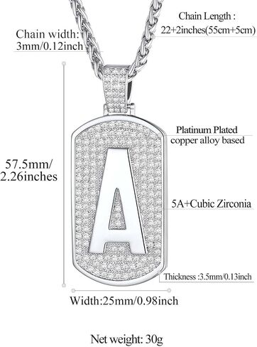 قلادات FindChic Bling Dog Tag للرجال بتصميم أولي/رقم/دولار مكعب زركونيا مثلج من البلاتين/الذهب قلادة هيب هوب مجوهرات، مع صندوق هدايا in Kuwait
