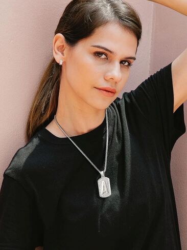 قلادات FindChic Bling Dog Tag للرجال بتصميم أولي/رقم/دولار مكعب زركونيا مثلج من البلاتين/الذهب قلادة هيب هوب مجوهرات، مع صندوق هدايا in Kuwait