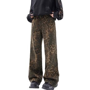 Y2k Leopard Pants Wide Leg Jeans Woman Loose Fit Jeans Hip Hop Pants Vintage Baggy Trousers