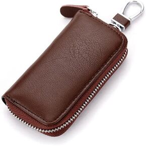 Unisex Mens Womens Premium Leather Car Key Holder Bag Keychain Case Wallet with 6 Hooks Zipper Closure