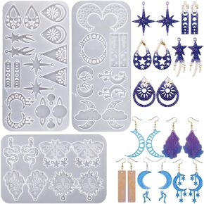 Szecl 3Pcs Moon Star Earring Silicone Mold with Hole 36 Cavities Astral Butterfly Snake Astronomy Cloud Sun Shape Resin Casting Mold Keychain Necklace Pendant Handmade DIY Craft Jewelry Making Tool