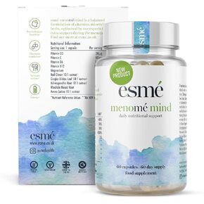 esmé menomé Mind - Daily Nutritional Support Before, During and After The Menopause – Two Month Supply of 60 Capsules, Contain ashwagandha and Gingko biloba