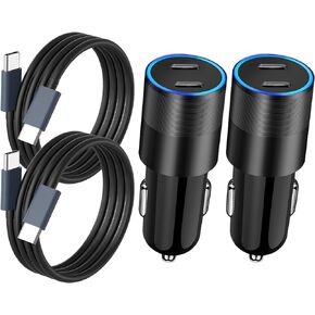 2-Pack 20W USB C Fast Car Charger, Dual PD 3.0 Ports 20W Cigarette Lighter Adapter for iPhone 15/Pro/Pro Max/Plus, iPad Pro 2022/Air 5/Mini 6, Google Pixel and Galaxy Phone+3.3ft Type C Cable Cord