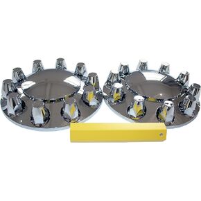 ABS Plastic Chromed Hubcaps Wheel Front Axle Cover Set with 33mm Thread-On Lug Nut Covers for Semi Trucks (Dome)