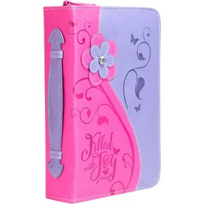 Filled with Joy Psalm Daisy Floral Hot Pink Medium Faux Leather Bible Cover
